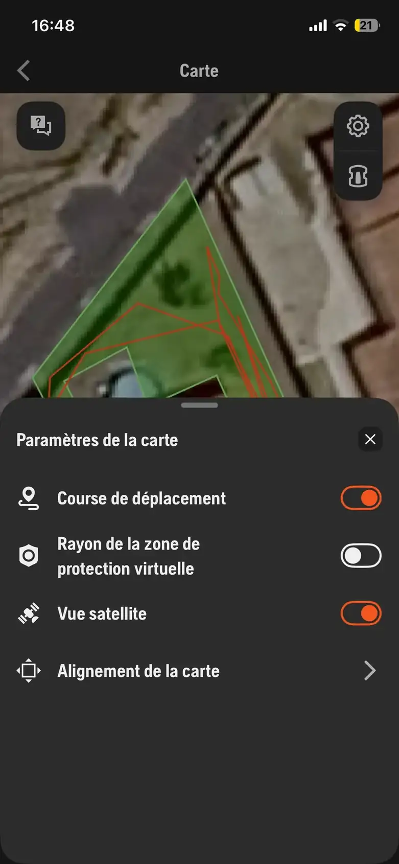 Réglages de carte du Husqvarna R6V dans Automower Connect