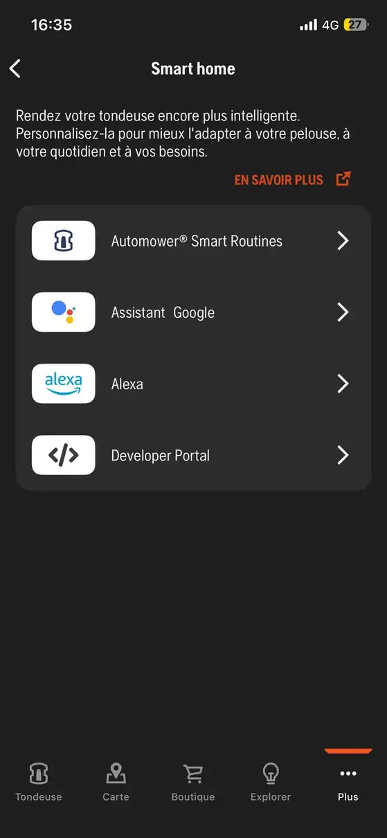 Écran Smart Home du Husqvarna R6V dans Automower Connect