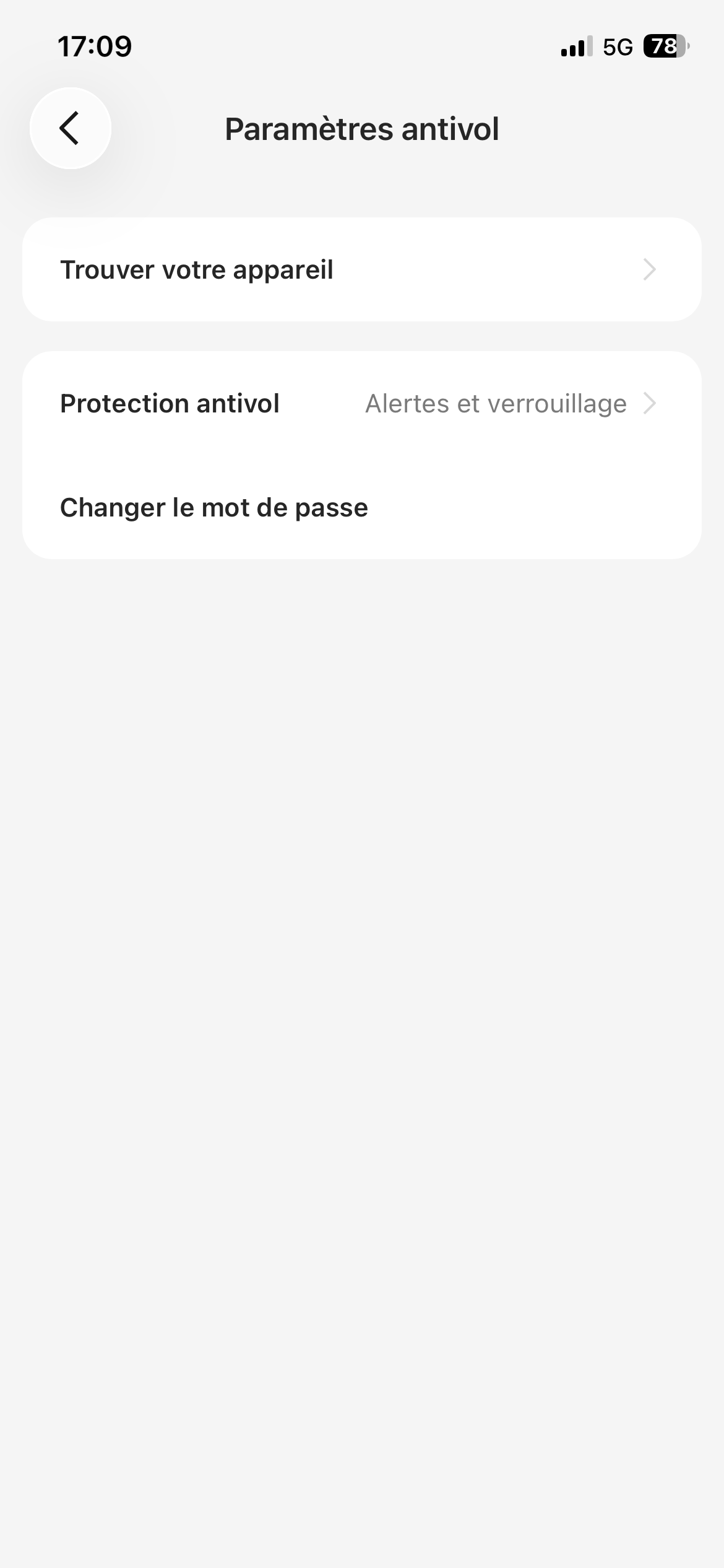 Paramètres antivol du TerraMow V1000
