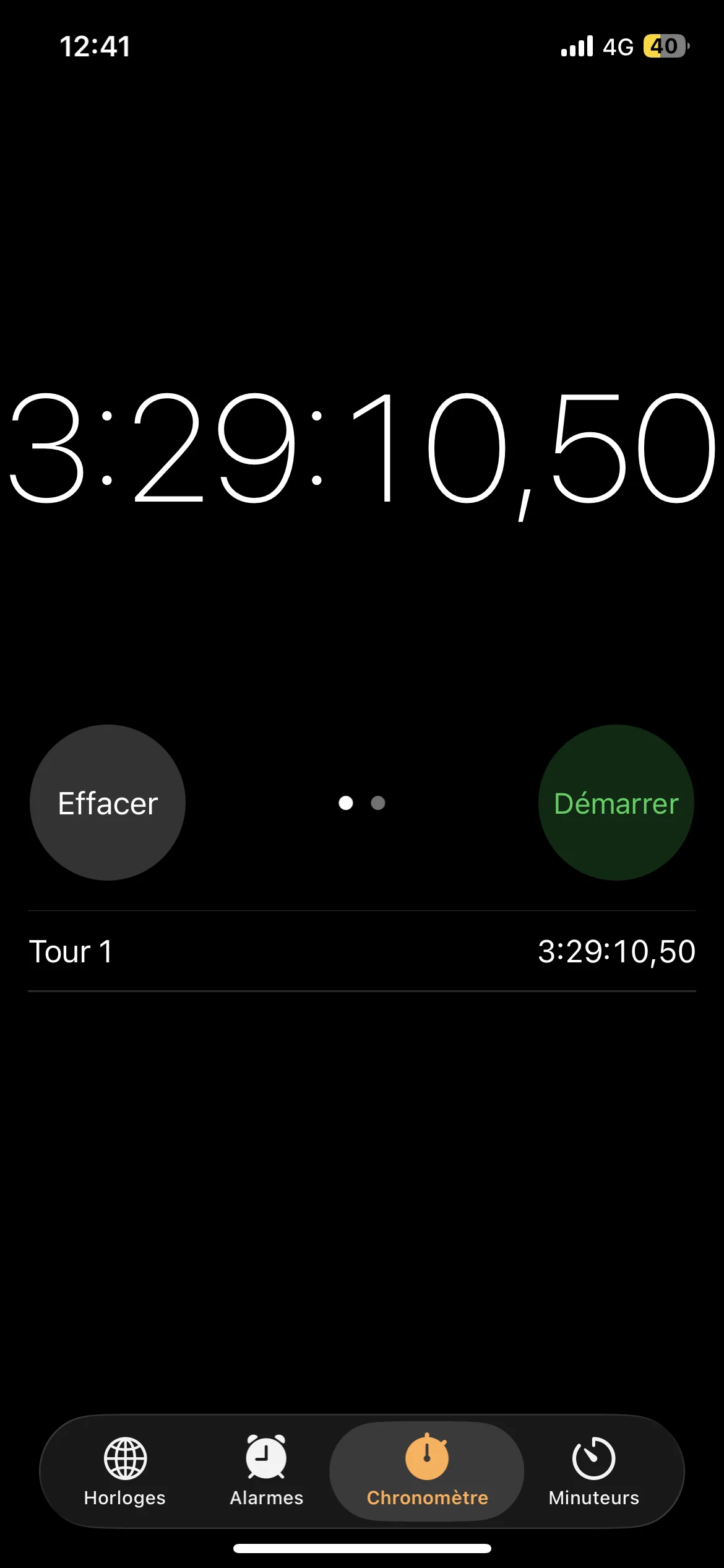 Chronomètre du cycle batterie TerraMow V1000 affichant 3 heures 29 minutes 10 secondes