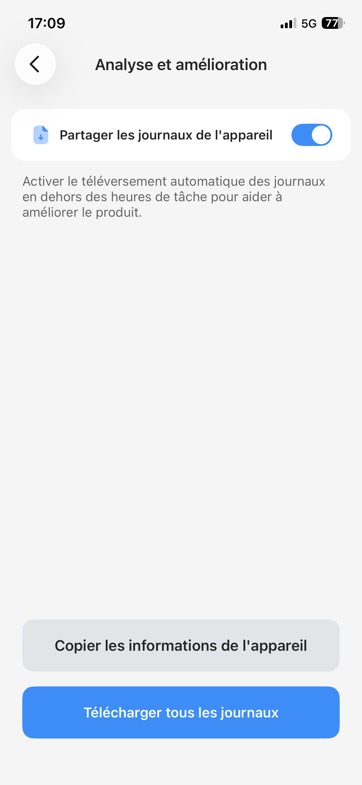 Écran Analyse et amélioration de l’application TerraMow