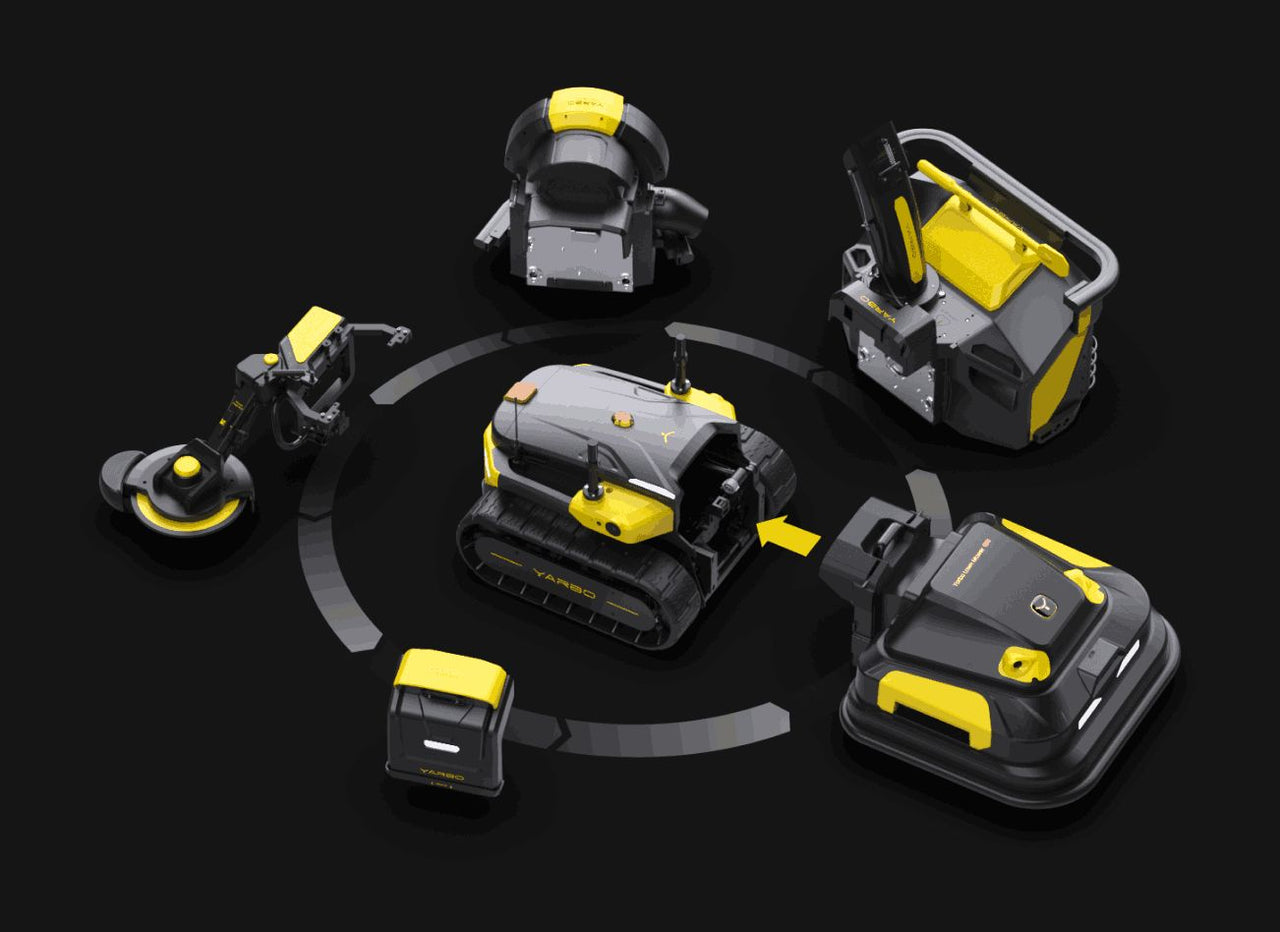 Système modulaire Yarbo avec Core, module tondeuse, souffleur, neige et coupe-bordures
